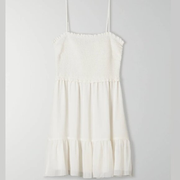 Aritzia Wilfred Tempest Sleeveless Tiered Chiffon Mini Dress Off White Medium - Picture 2 of 7